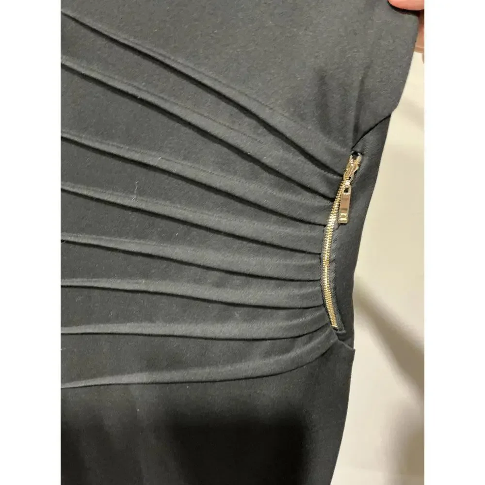 Ivanka Trump Black Sleeveless Classic Sheath Dress with Side Pleats and Zipper - Picture 4 of 6